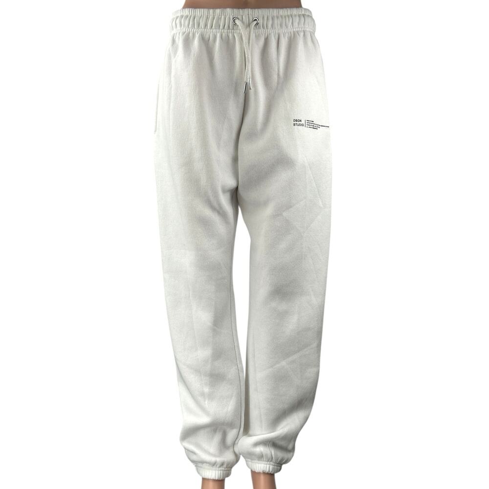 Boohoo White Fleece Drawstring Elastic Waist Tapered Leg Trousers Jogger Pants M